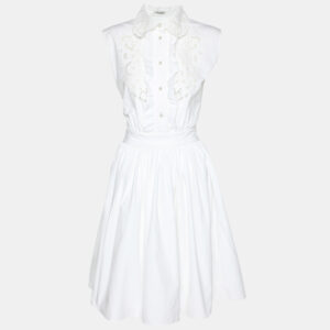 Miu Miu White Cotton Lace Details Midi Dress M