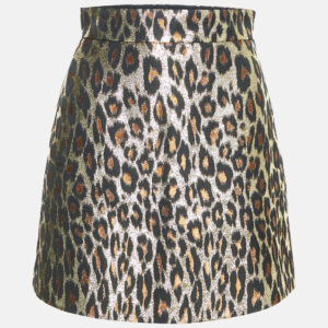 Miu Miu Gold Leopard Pattern Lurex Mini Skirt S
