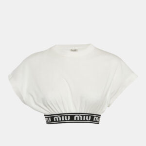 Miu Miu White Logo Tape Detail Crop Top XS
