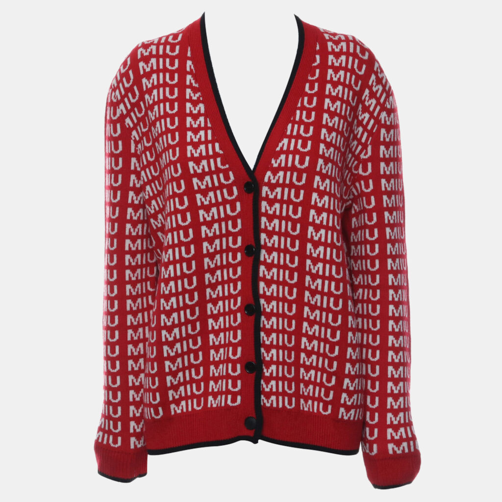 luxury-women-miu-miu-used-clothes-p1147338-001 Miu Miu Red Wool Logo Knitted Cardigan EU 36