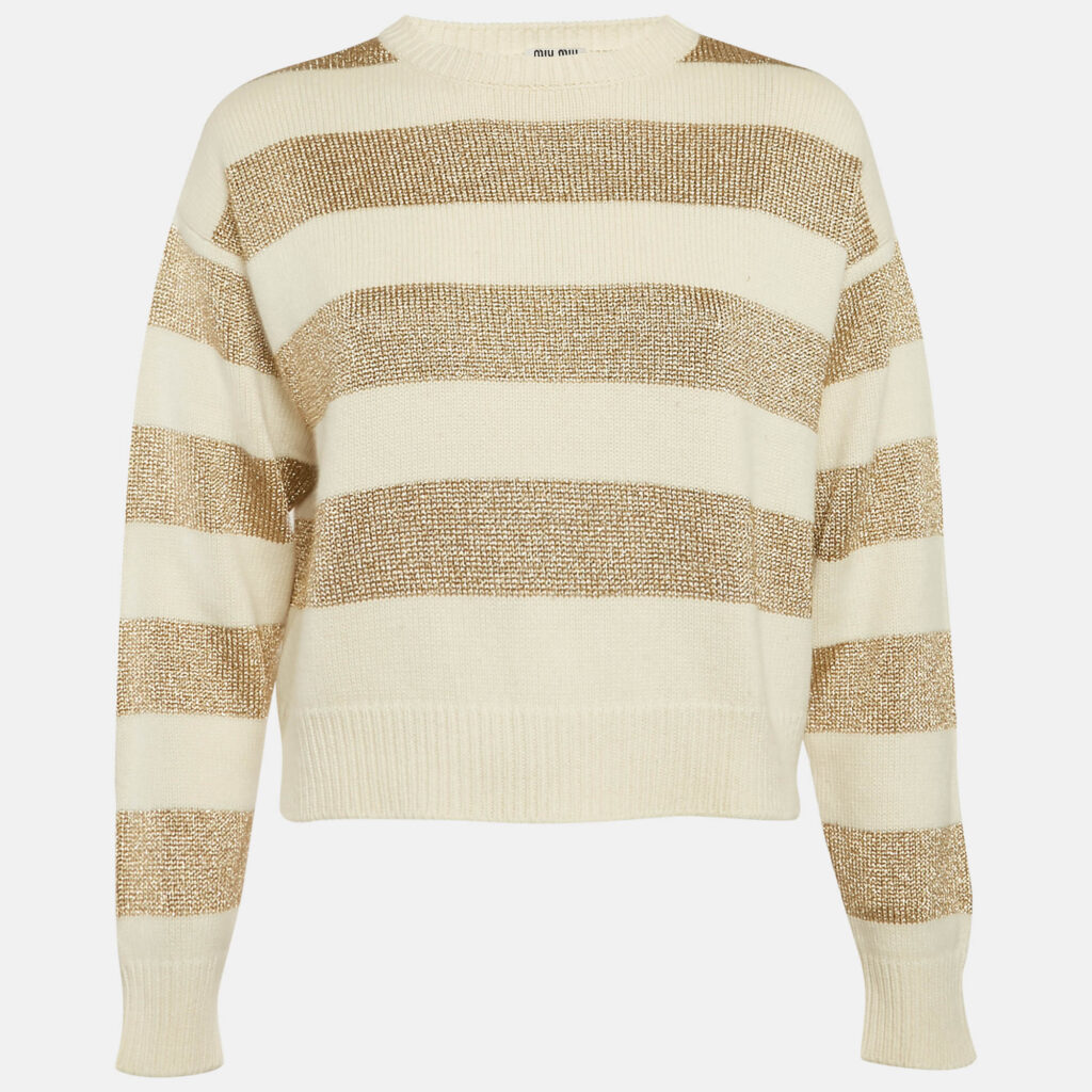 luxury-women-miu-miu-used-clothes-p1148973-001.jpg Miu Miu Cream Striped Lurex Knit Sweater S