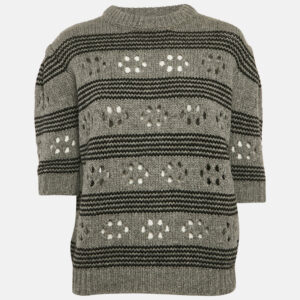 Miu Miu Grey Cut-Out Rib Knit Sweater S