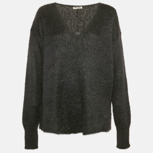 Miu Miu Black Mohair Wool V-Neck Sweater S
