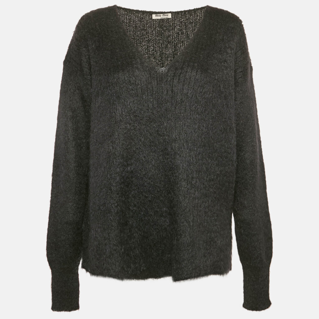 Miu Miu Black Mohair Wool V-Neck Sweater S