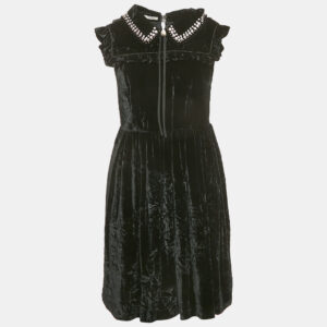 miu miu black embellished velvet ruffled mini dress s