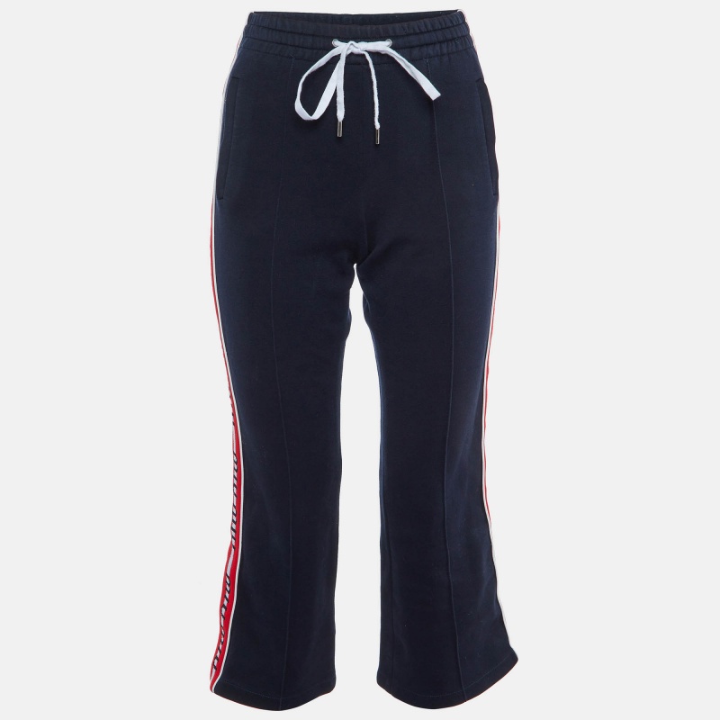 luxury-women-miu-miu-used-clothes-p1166947-1750132701-001.jpg Miu Miu Navy Blue Cotton Knit Side Strip Detail Track Pants M