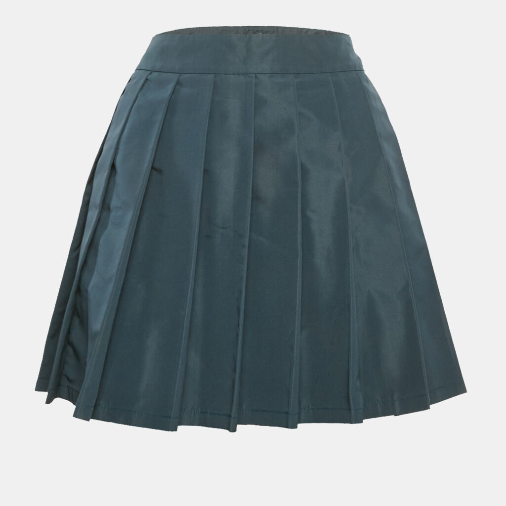 luxury-women-miu-miu-used-clothes-p1167268-002 Miu Miu Teal Blue Silk Blend Pleated Mini Skirt S