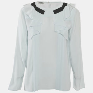 Miu Miu Blue Silk Ruffled Blouse M