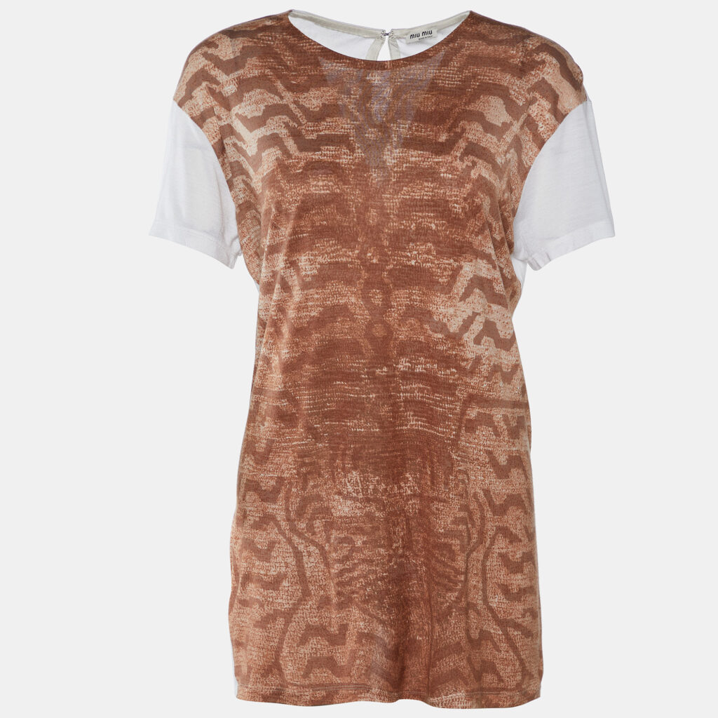 Miu Miu Brown Animal Printed Modal Knit Top M