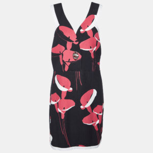 Miu Miu Black Floral Print Cady Turn Lock Detail Sleeveless Dress M