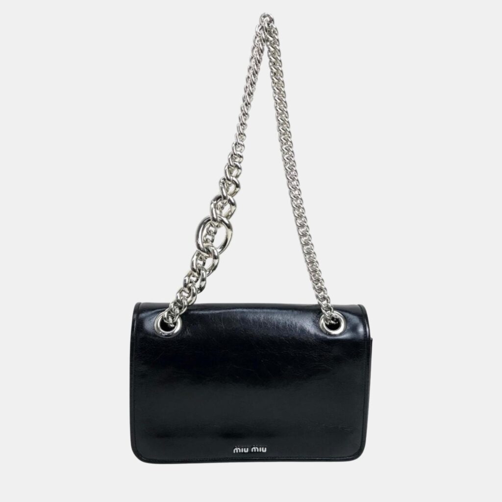 luxury-women-miu-miu-used-handbags-p1091982-001 Miu Miu Black Leather Chain Shoulder Bag