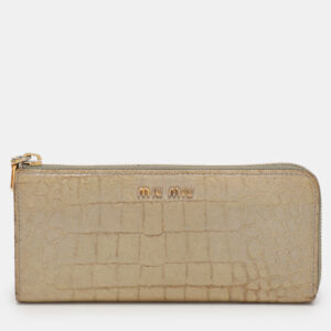 Miu Miu Light Green Croc Embossed Patent Leather Continental Wallet