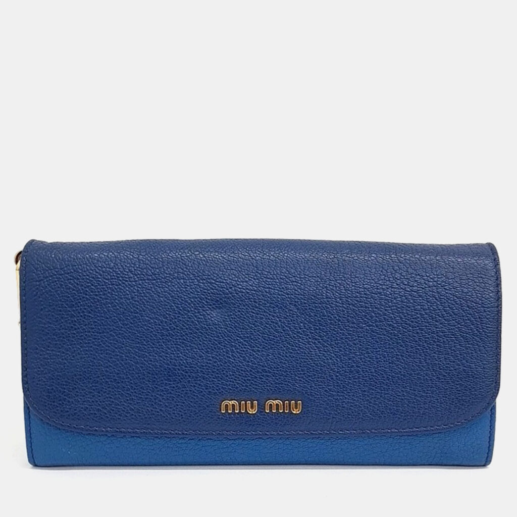 luxury-women-miu-miu-used-handbags-p1105561-001 Miu Miu Blue Leather Madras Mini Crossbody Bag