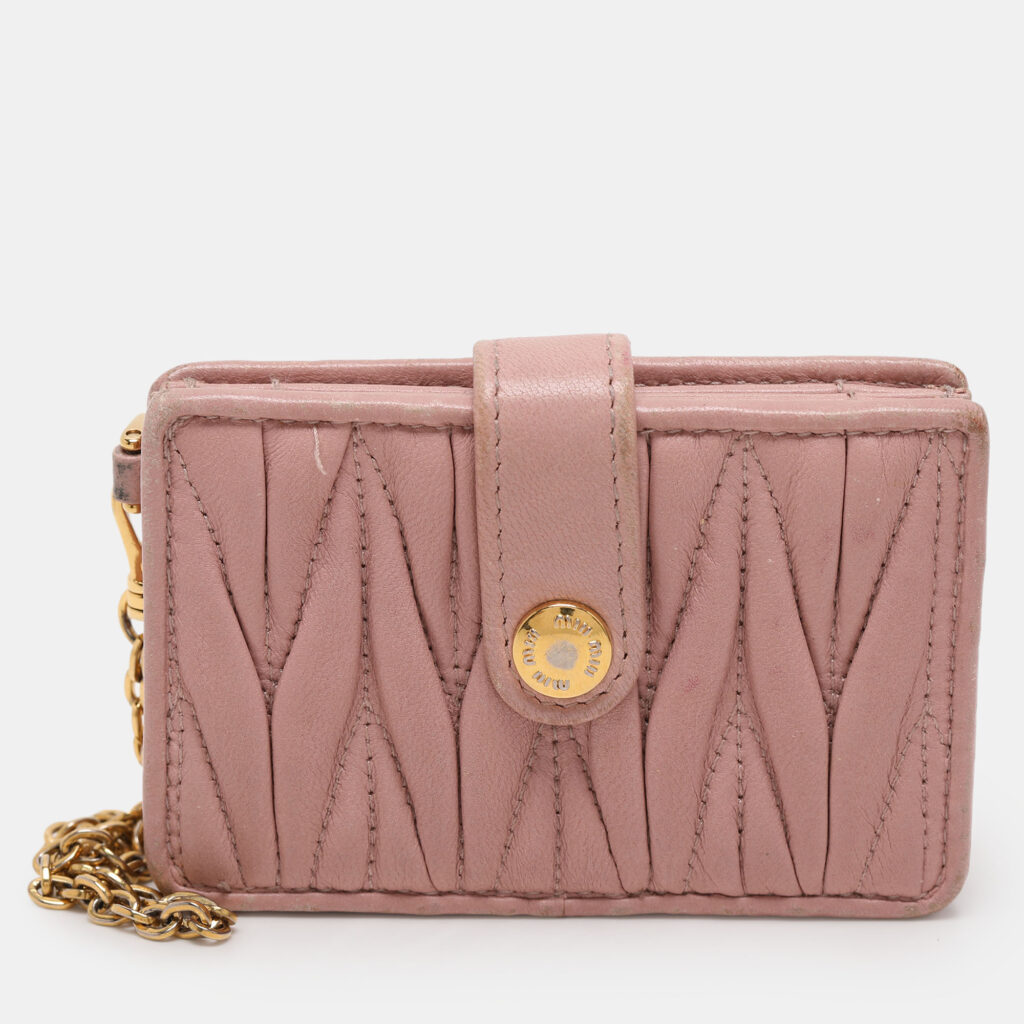 luxury-women-miu-miu-used-handbags-p1121141-001 Miu Miu Blush Pink Matelasse Leather Card Holder