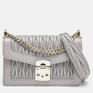 miu miu grey matelass&eacute; leather confidential crossbody bag