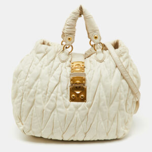 Miu Miu Cream Matelasse Leather Shopper Tote