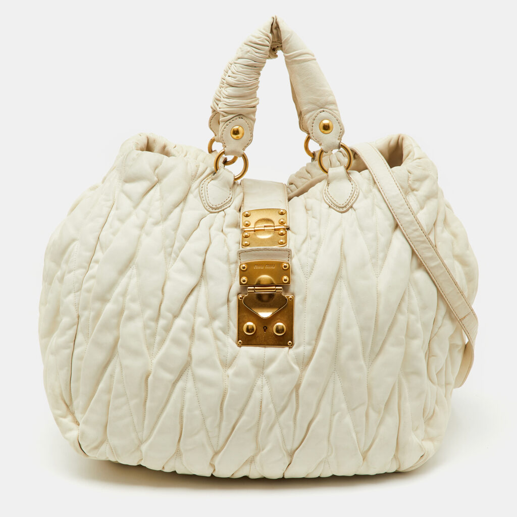 luxury-women-miu-miu-used-handbags-p1150180-005 Miu Miu Cream Matelasse Leather Shopper Tote