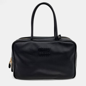Miu Miu Black Leather embossed logo bowling bag