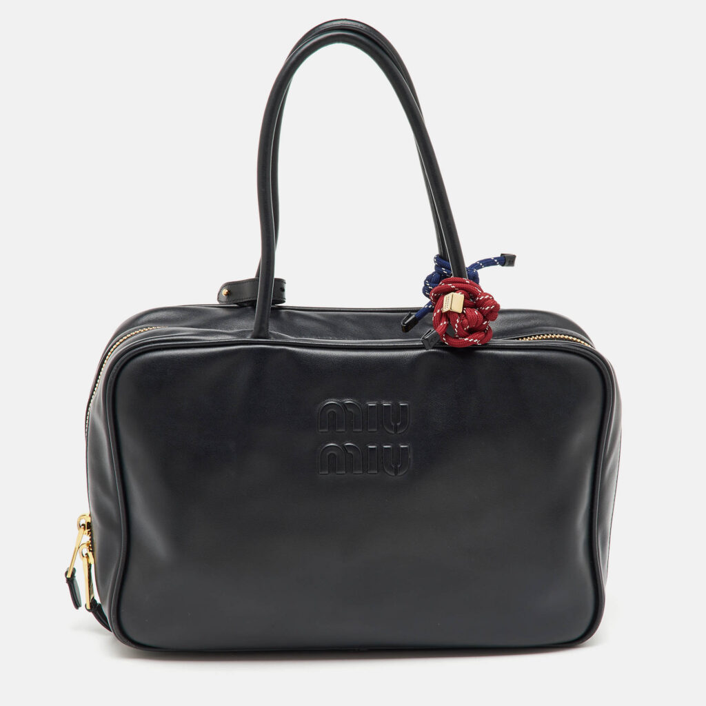 luxury-women-miu-miu-used-handbags-p1167054-013 Miu Miu Black Leather Top Zip Beau Satchel