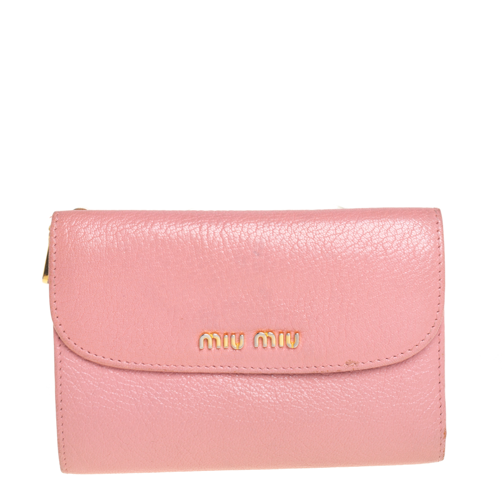 luxury-women-miu-miu-used-handbags-p421649-006 Miu Miu Pink Leather Madras Compact Wallet