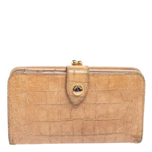 Miu Miu Beige Croc Embossed Leather Long Wallet