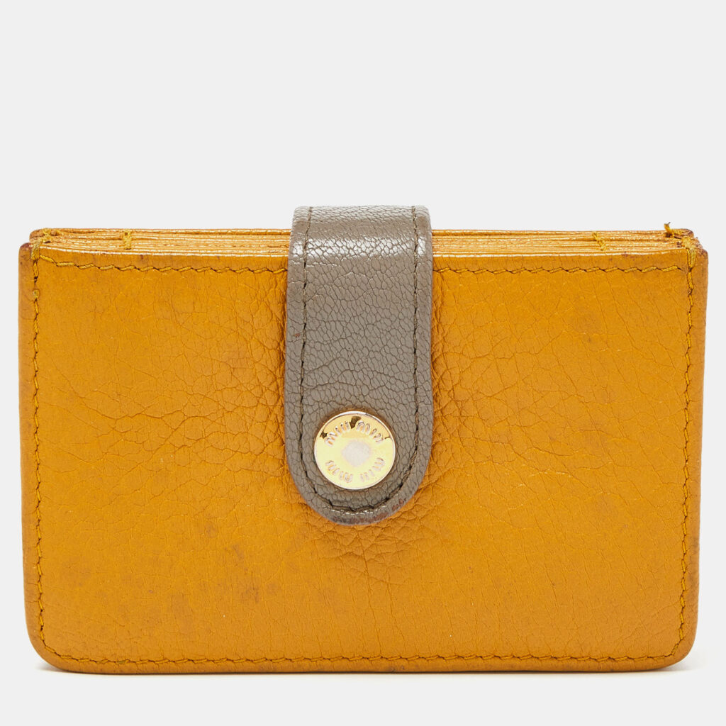 luxury-women-miu-miu-used-handbags-p914398-008 Miu Miu Mustard/Grey Leather Card Case