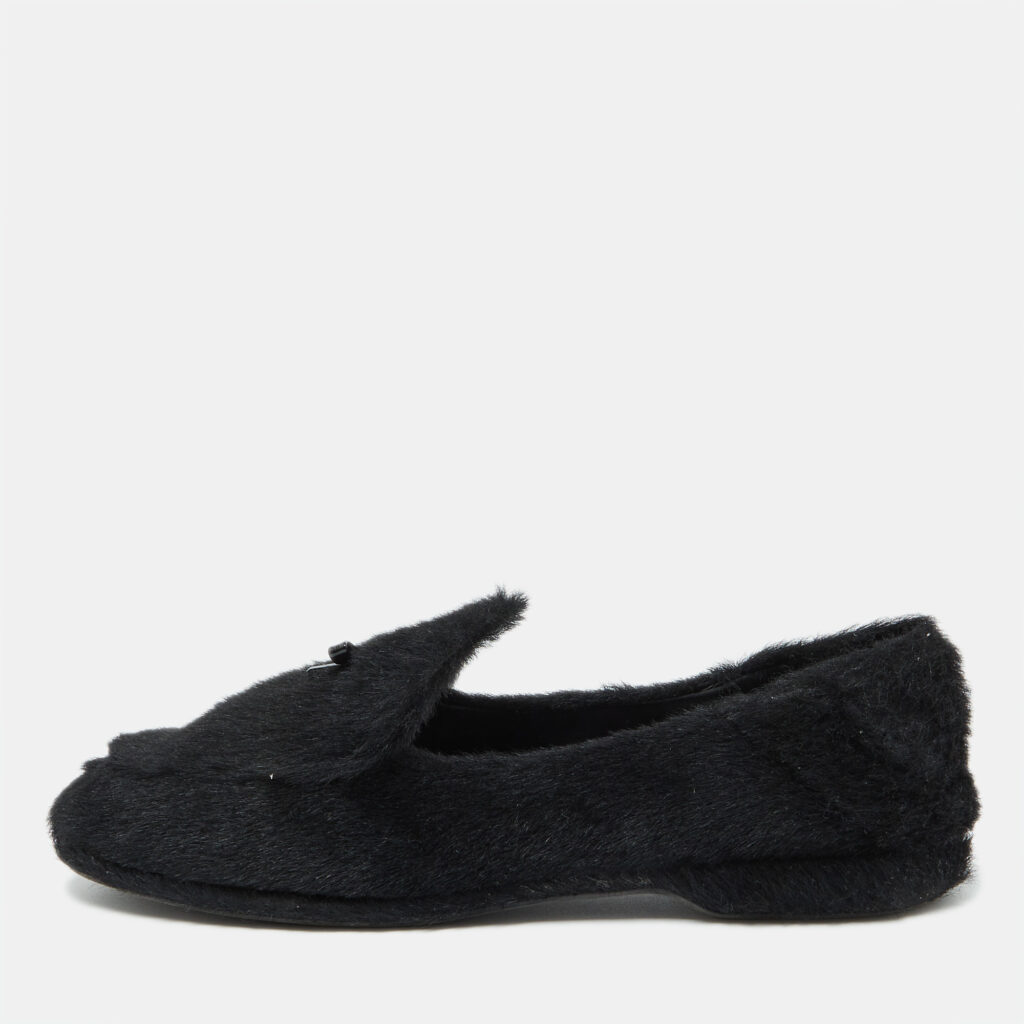 Miu Miu Black Faux Fur Smoking Slippers 37.5