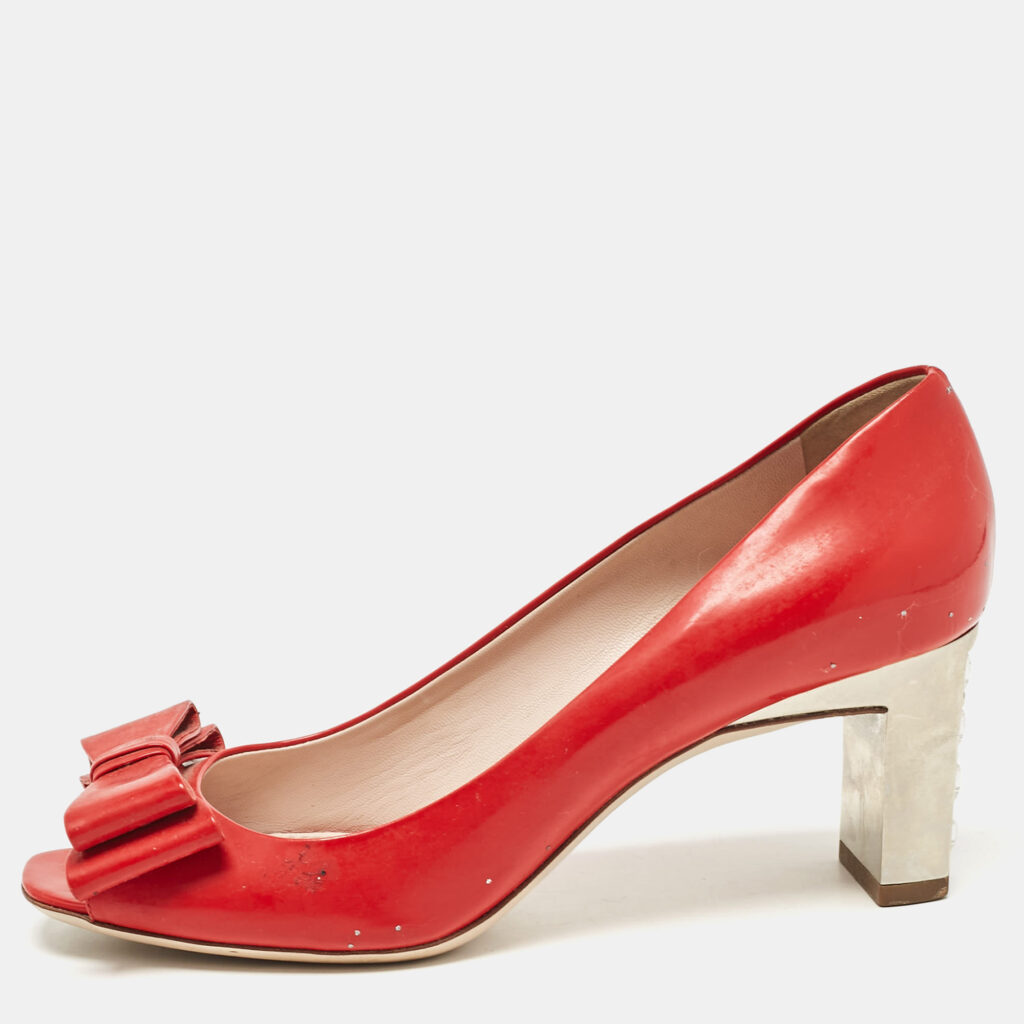 luxury-women-miu-miu-used-shoes-p1054767-001 Miu Miu Red Patent Leather Block Heel Pumps Size 37