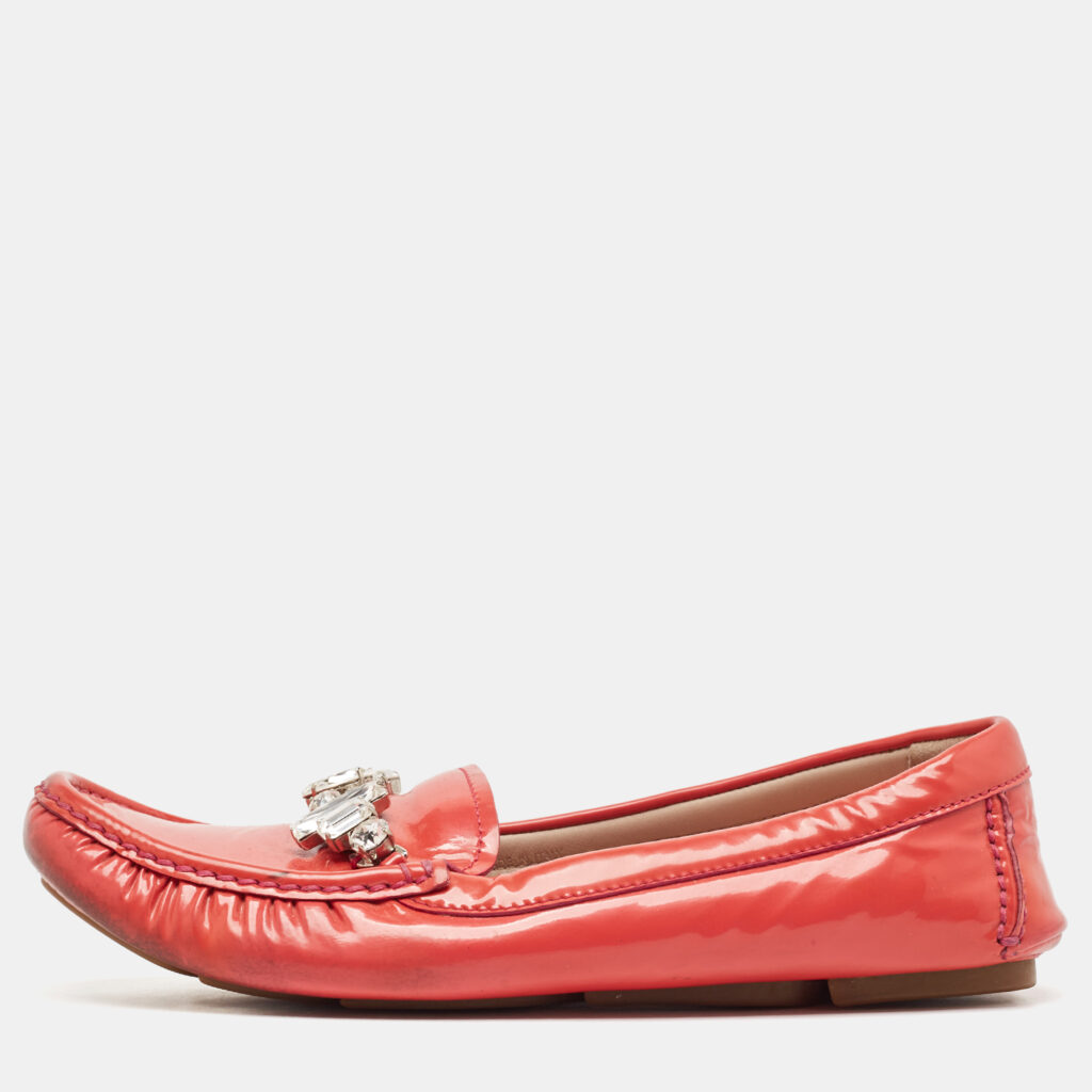 Miu Miu Red Patent Leather Crystal Embellished Smoking Slippers Size 37