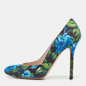 Miu Miu Multicolor Flower Pint Satin Round Toe Pumps Size 37.5