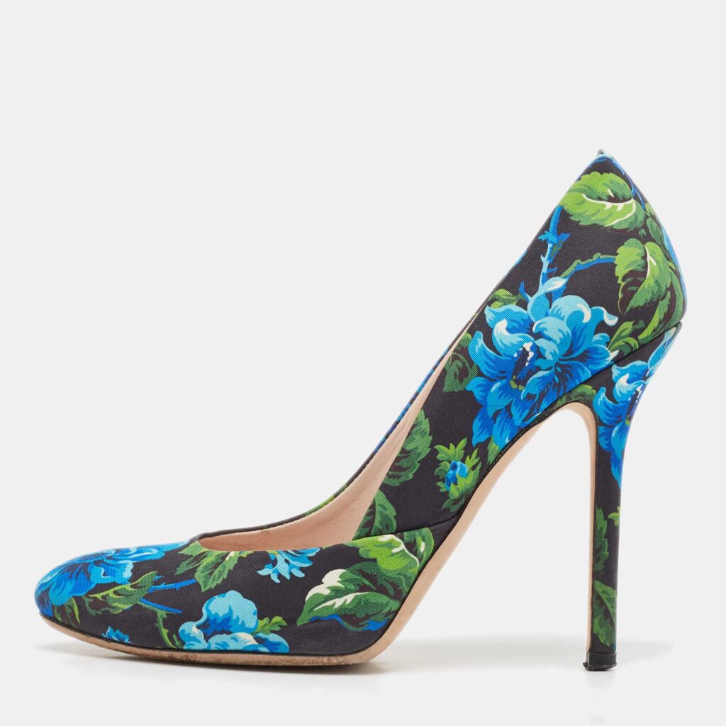 luxury-women-miu-miu-used-shoes-p1100895-003 Miu Miu Multicolor Flower Pint Satin Round Toe Pumps Size 37.5