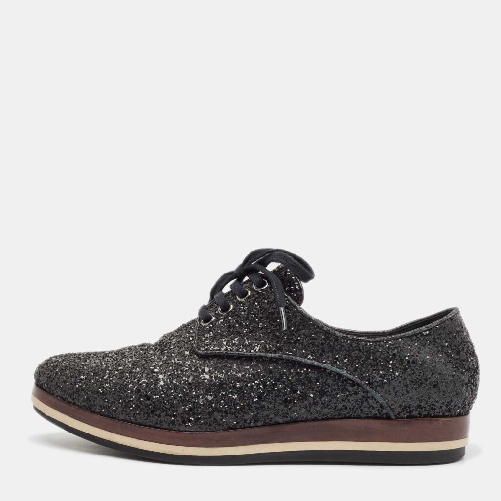 luxury-women-miu-miu-used-shoes-p1105702-003 Miu Miu Black Glitter Lace Up Sneakers Size 39