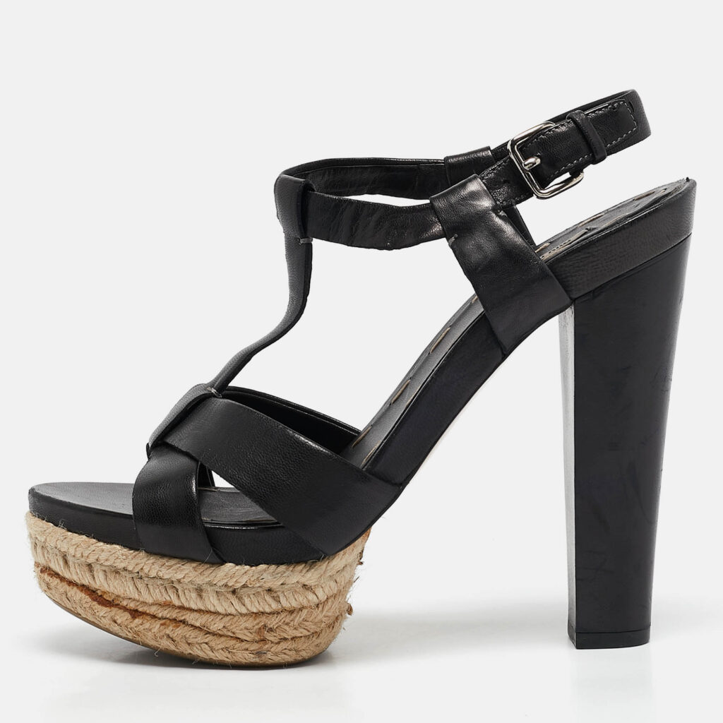 luxury-women-miu-miu-used-shoes-p1106079-001 Miu Miu Black Leather Platform Ankle Strap Sandals Size 38.5