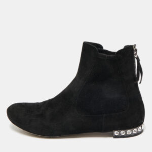 Miu Miu Black Suede Embellished Ankle Boots Size 38