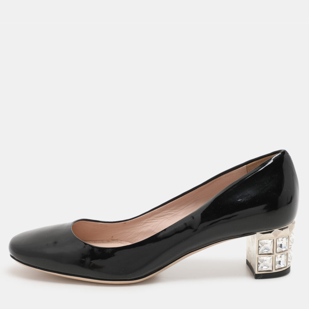 luxury-women-miu-miu-used-shoes-p1112680-001 Miu Miu Black Patent Leather Embellished Pumps Size 36.5