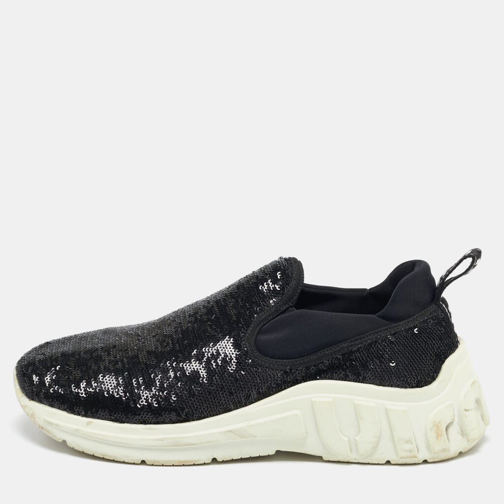 luxury-women-miu-miu-used-shoes-p1132873-009 Miu Miu Black Sequins and Neoprene Slip On Sneakers Size 39
