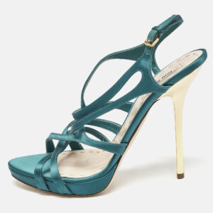 Miu Miu Green Satin Crisscross Ankle Strap Sandals Size 40.5