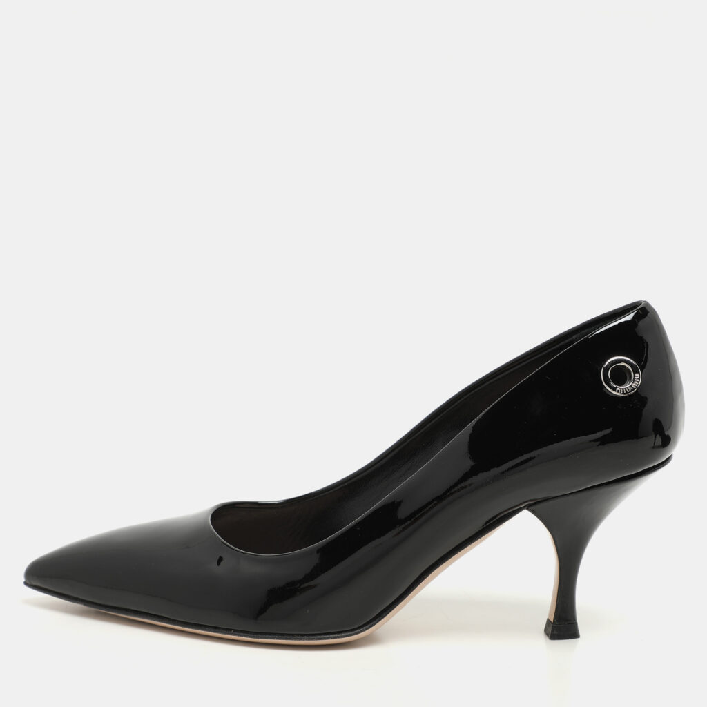 luxury-women-miu-miu-used-shoes-p1145842-005 Miu Miu Black Patent Leather Eyelet Pumps Size 36.5