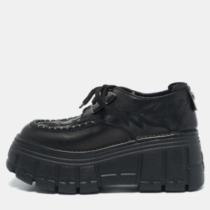 Miu Miu Black Embroidered Leather Lace Up Boots Size 38.5