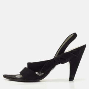 Miu Miu Black Suede Bow Strappy Slingback Sandals Size 38
