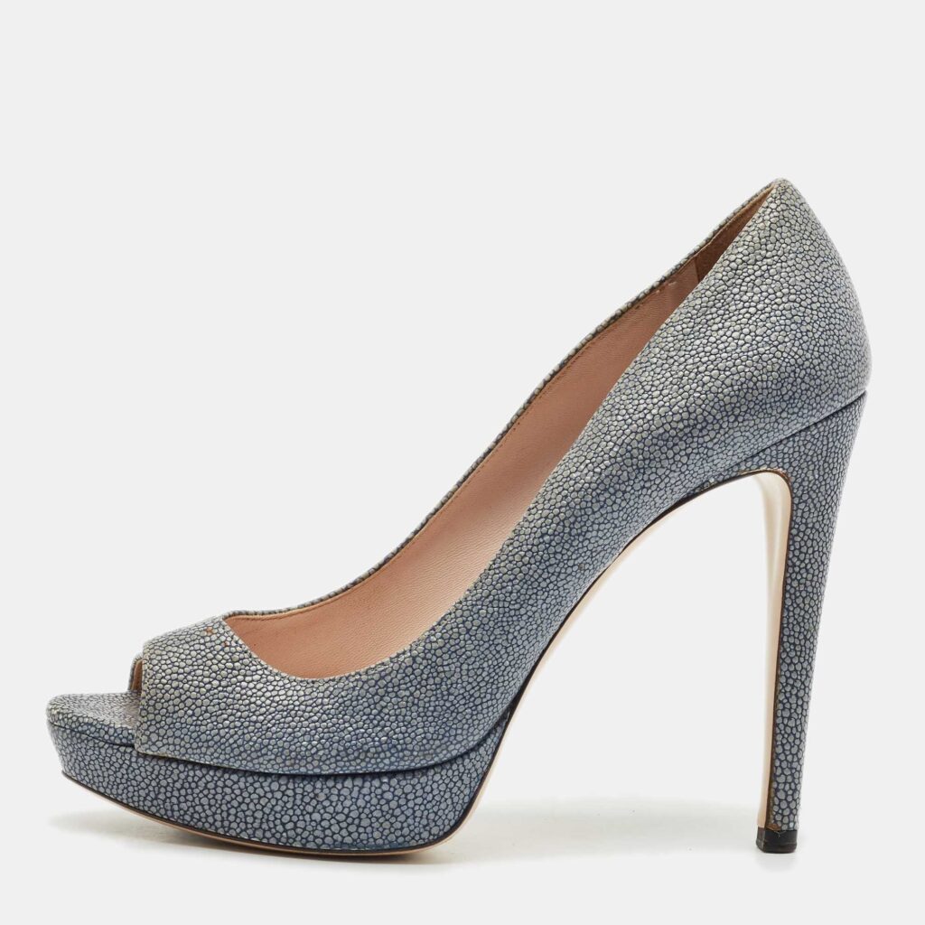 Miu Miu Grey Stingray Leather Platform Pumps Size 38