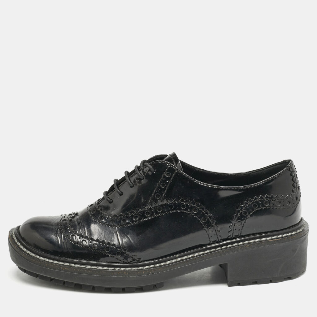 luxury-women-miu-miu-used-shoes-p1160030-007 Miu Miu Black Patent Brogue Leather Oxfords Size 38.5