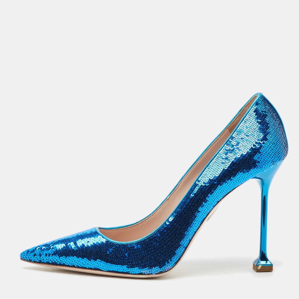 luxury-women-miu-miu-used-shoes-p1169122-003 Miu Miu Blue Sequin Embellished Pointed Toe Pumps Size 37.5