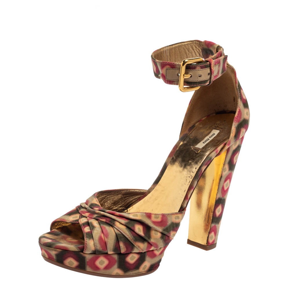 luxury-women-miu-miu-used-shoes-p382788-008 Miu Miu Multicolor Printed Fabric Ankle Strap Sandals Size 38.5