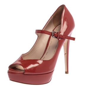 Miu Miu Burgundy Patent Leather Peep Toe Pumps Size 37.5