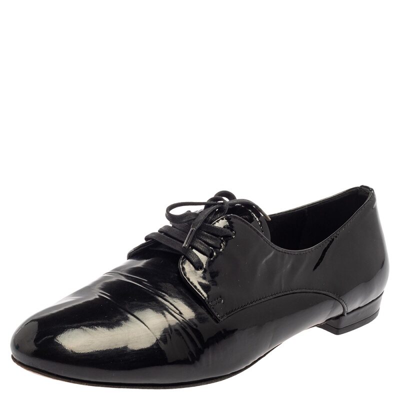 luxury-women-miu-miu-used-shoes-p386702-1612086743-005 Miu Miu Black Patent Leather Flat Lace Up Derby Size 35.5