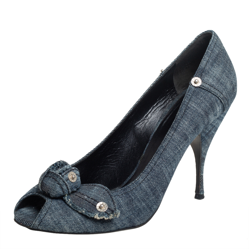 luxury-women-miu-miu-used-shoes-p444133-003 Miu Miu Blue Denim Peep-toe Pumps Size 41