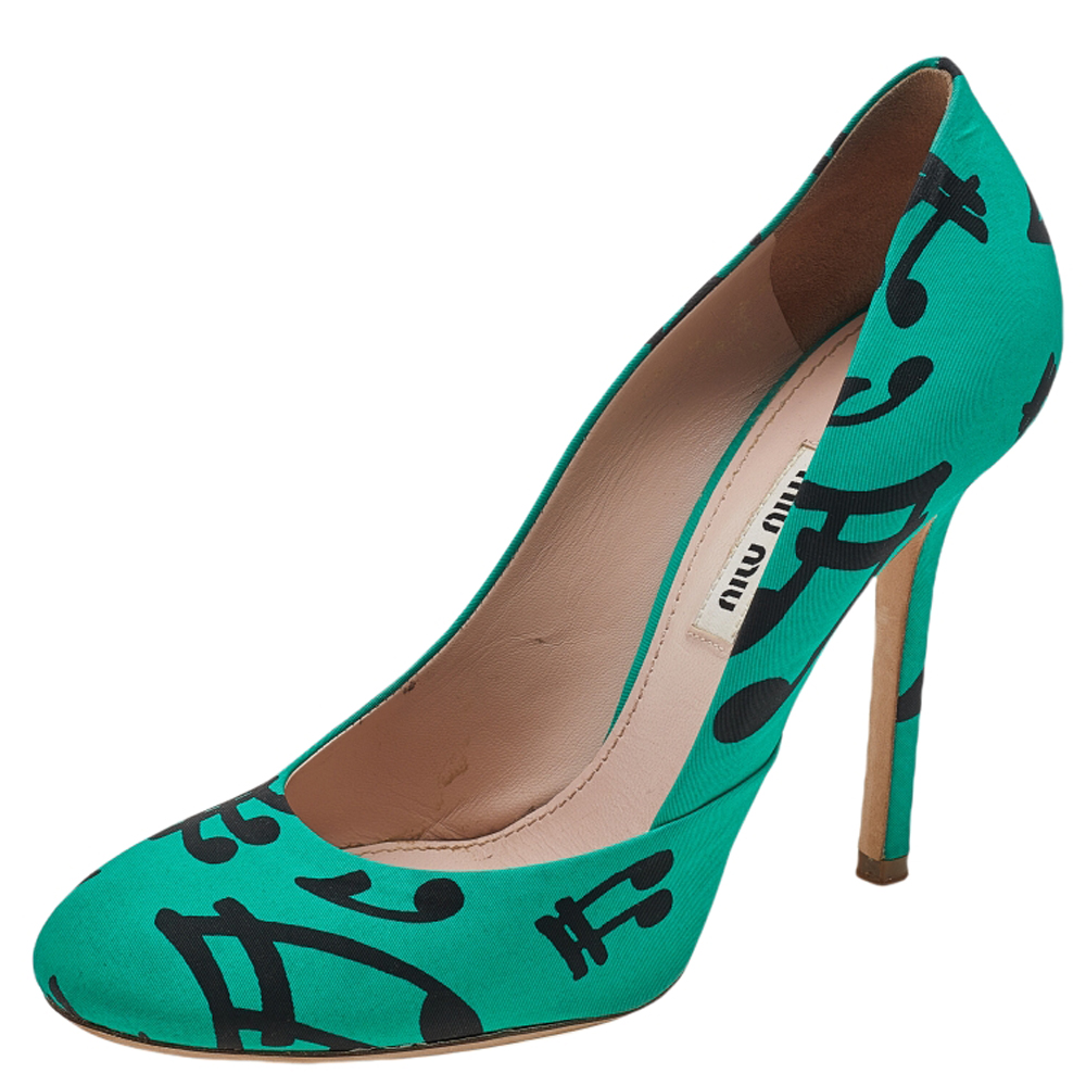 Miu Miu Green/Black Printed Fabric Pumps Size 37