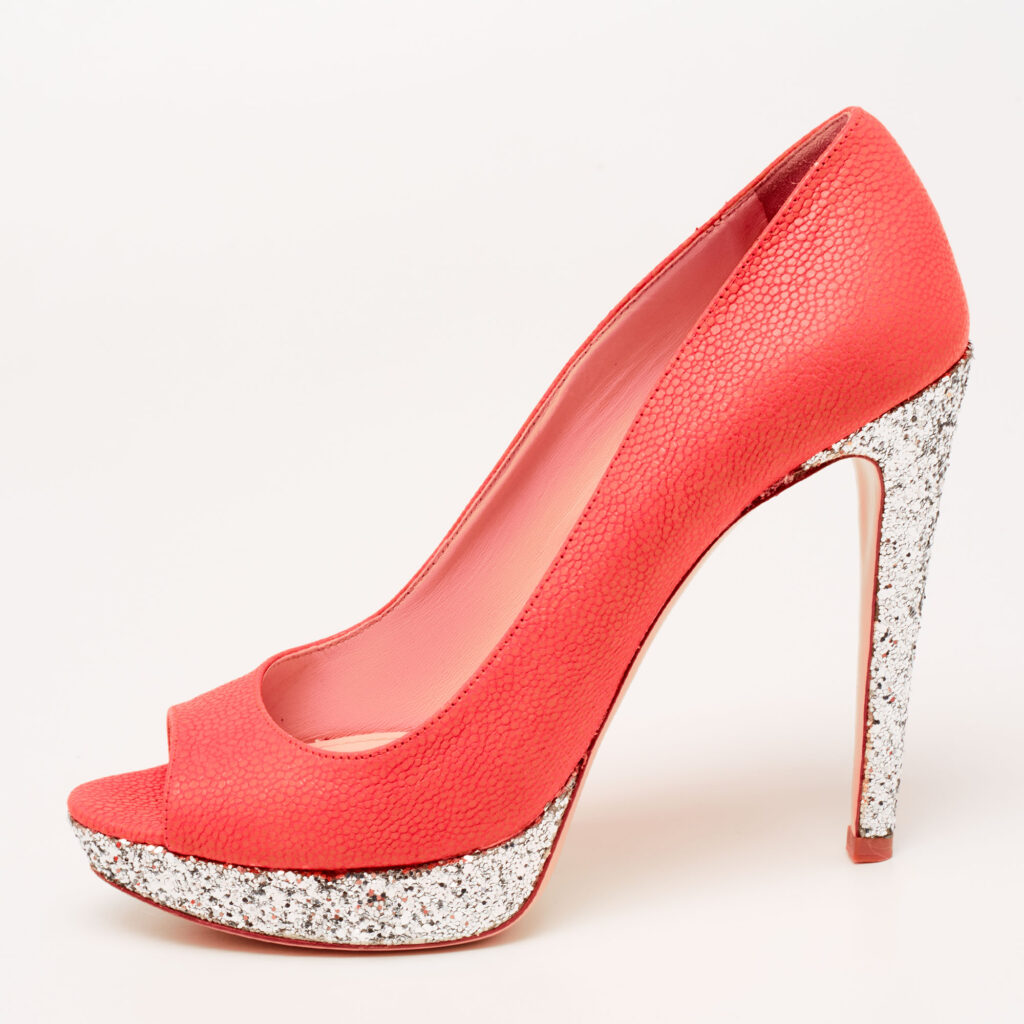 luxury-women-miu-miu-used-shoes-p641199-003-2 Miu Miu Neon Pink Leather And Glitter Peep Toe Platform Pumps Size 38.5