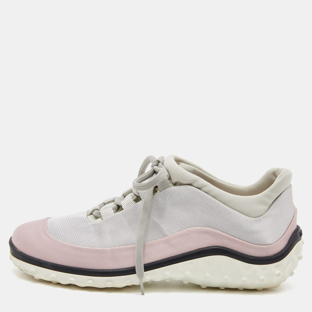 luxury-women-miu-miu-used-shoes-p761478-004 Miu Miu Pink/Grey Satin and Fabric Low Top Sneakers Size 36